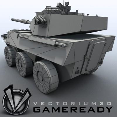 3D Model of Game-ready model of Chinese PTL02 100mm Wheeled Assault Gun - 3D Render 8